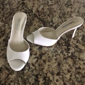 White Patent Leather BCBG Mule Sandal Heels